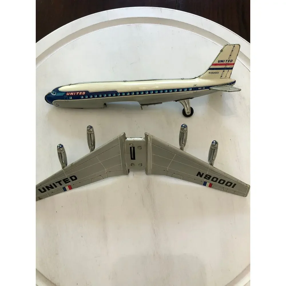 Vintage Japan Tin United Airlines Airplane Tin Toy United N80001 DC 8